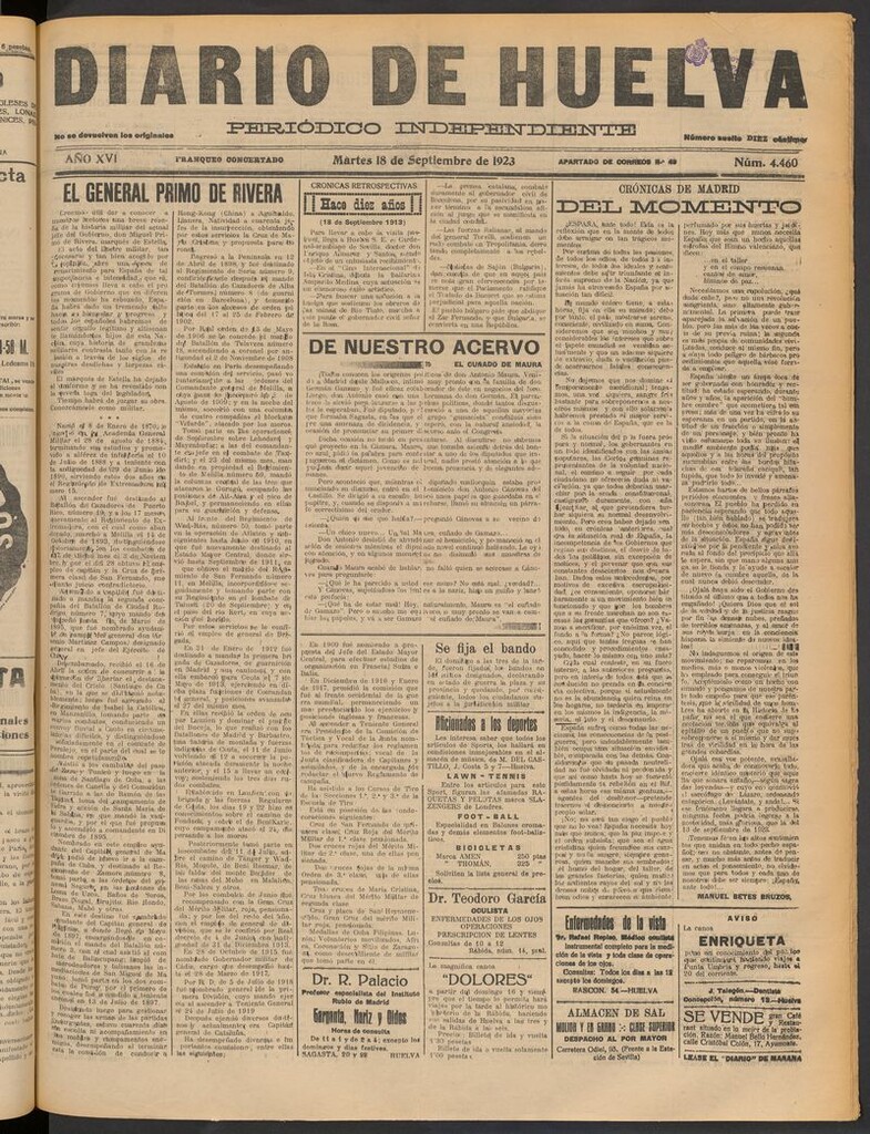 Miniatura de Diario de Huelva : periódico independiente del 18 de septiembre de 1923