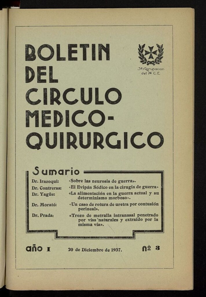 Miniatura de Boletín del Círculo Médico quirúrgico de la 3ª división del 20 de diciembre de 1937