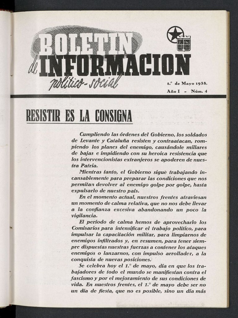 Miniatura de Boletín Información Político-Social (1938-1939) del 1 de mayo de 1938