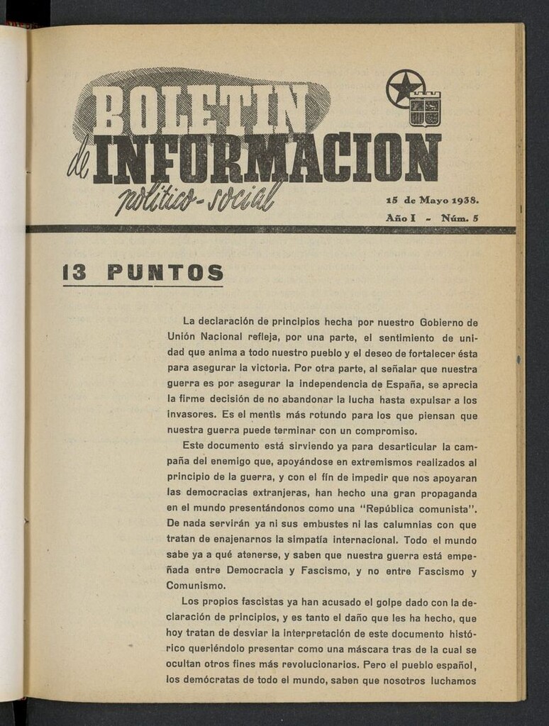 Miniatura de Boletín Información Político-Social (1938-1939) del 15 de mayo de 1938