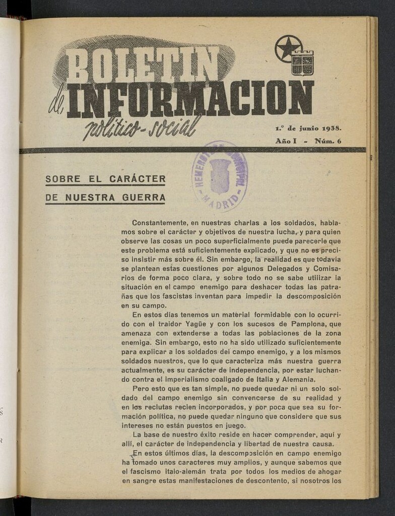 Miniatura de Boletín Información Político-Social (1938-1939) del 1 de junio de 1938