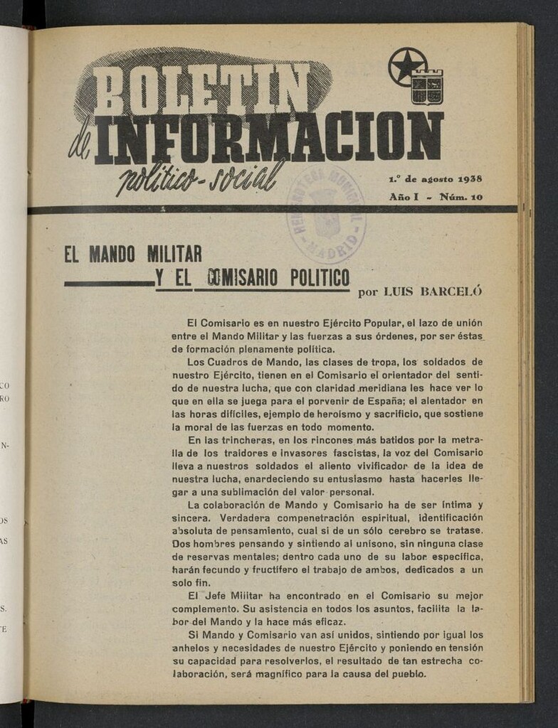 Miniatura de Boletín Información Político-Social (1938-1939) del 1 de agosto de 1938