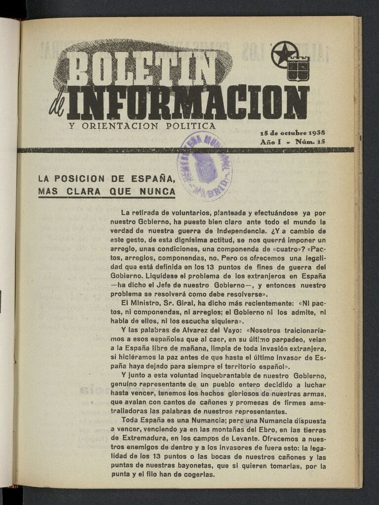 Miniatura de Boletín Información Político-Social (1938-1939) del 15 de octubre de 1938