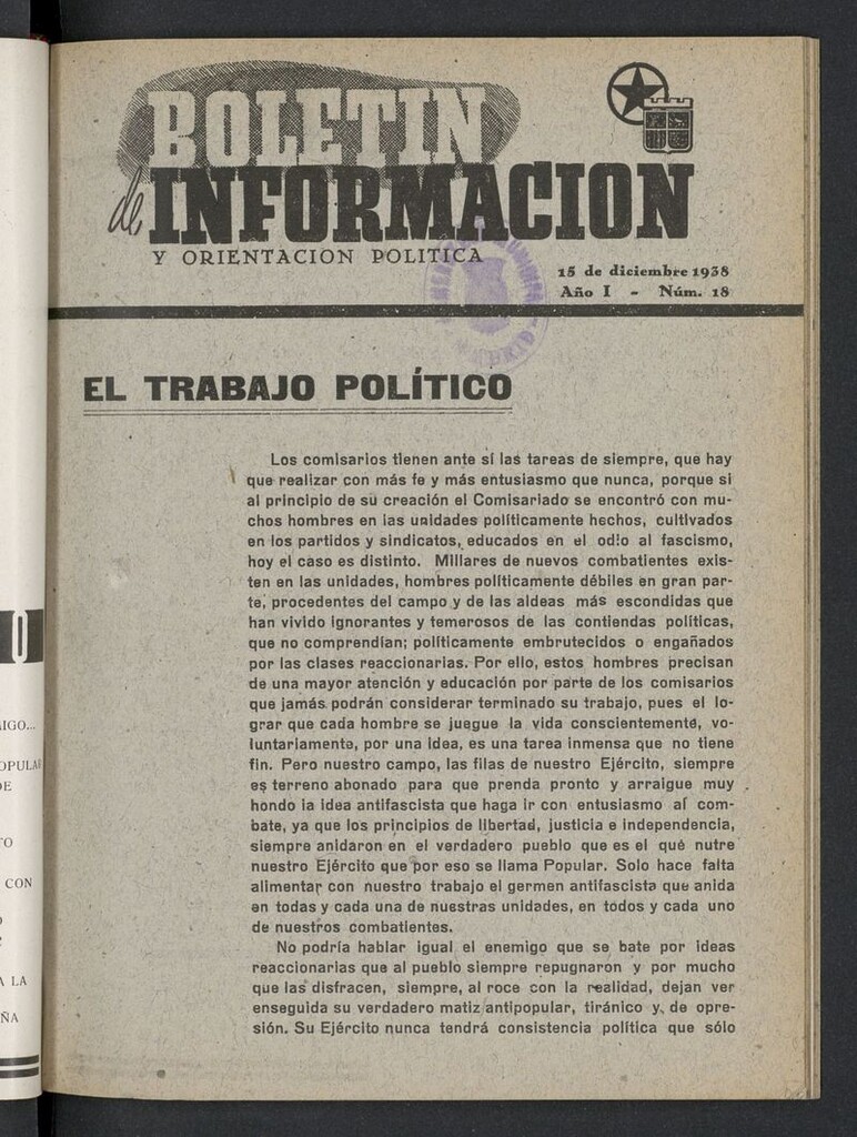 Miniatura de Boletín Información Político-Social (1938-1939) del 15 de diciembre de 1938