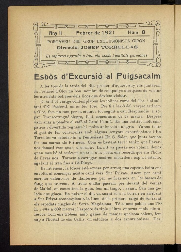 Miniatura de Butlletí Mensual del Grup Excursionista Gironí de febrero de 1921