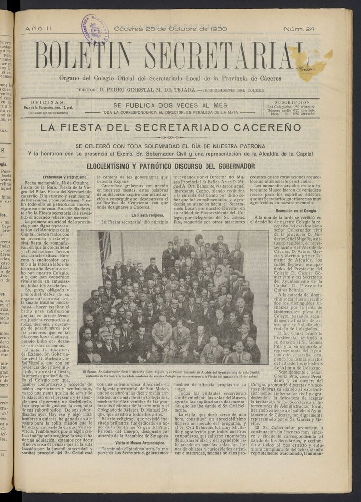 Miniatura de Boletín Secretarial (Cáceres. 1929) del 28 de octubre de 1930