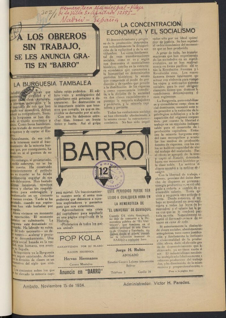 Miniatura de Barro (Ecuador, 1934) del 11 de noviembre de 1934