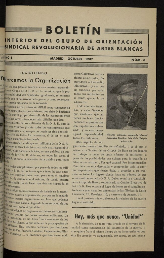 Miniatura de Boletín Interior del Grupo de Orientación Sindical Revolucionaria de Artes Blancas de octubre de 1937