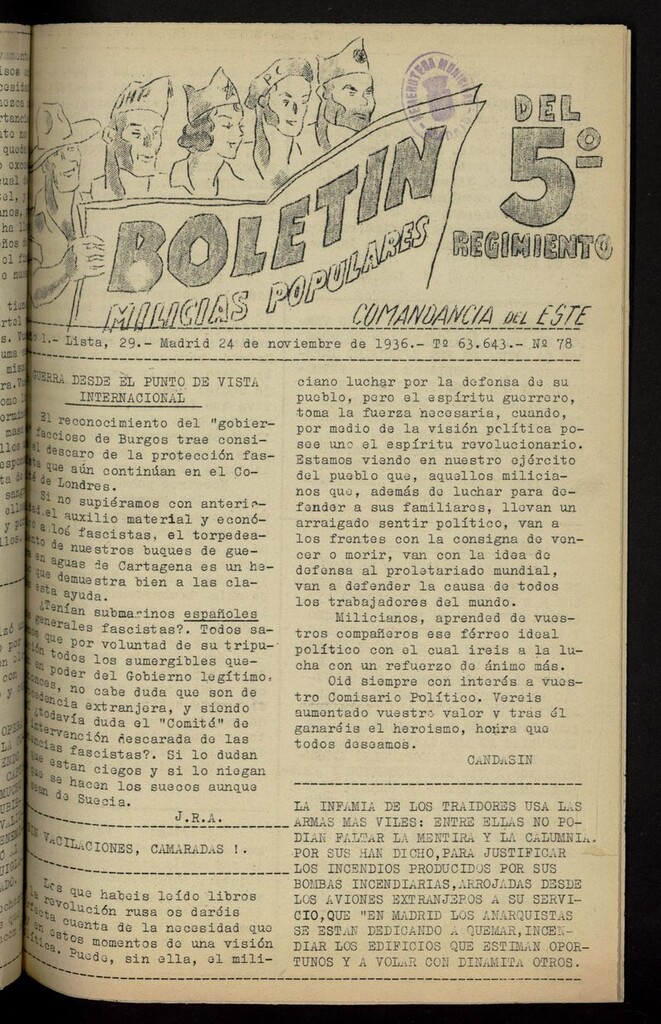Miniatura de Boletín del 5º Regimiento: Milicias Populares del 24 de noviembre de 1936