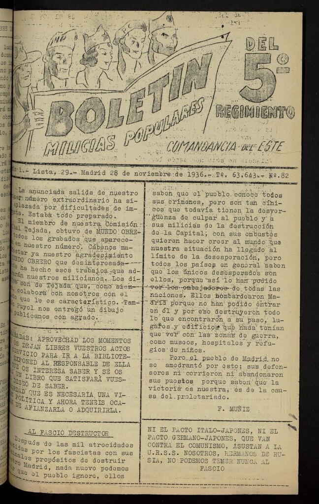 Miniatura de Boletín del 5º Regimiento: Milicias Populares del 28 de noviembre de 1936