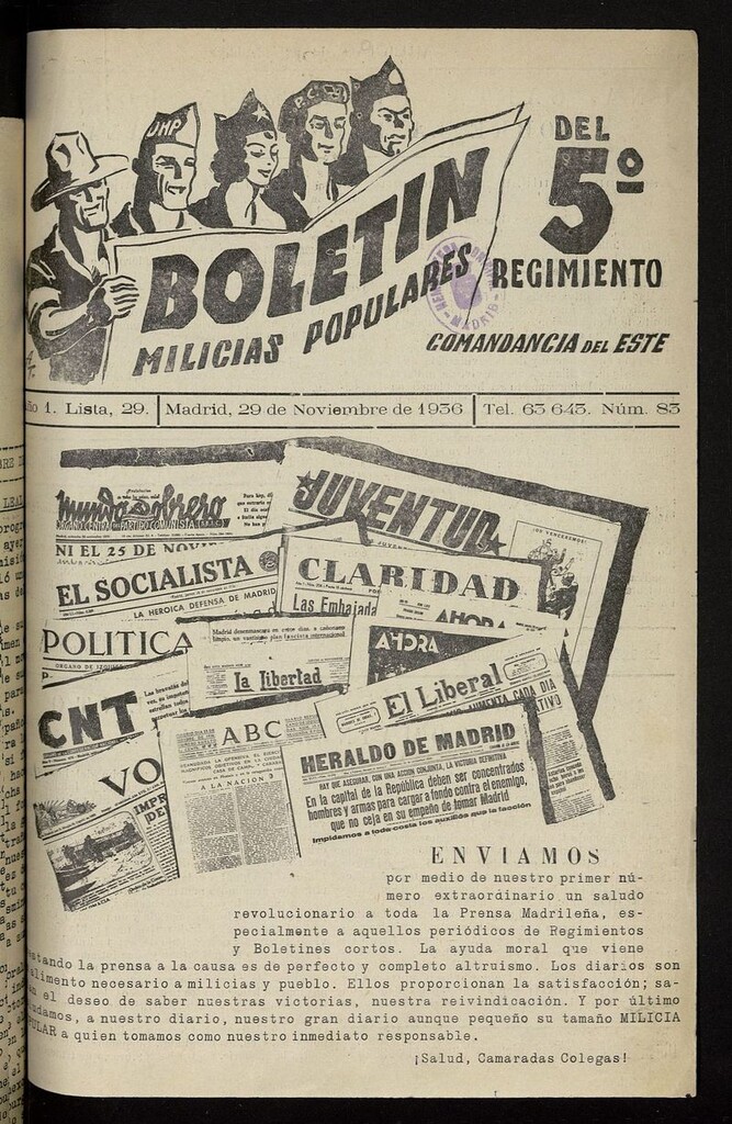 Miniatura de Boletín del 5º Regimiento: Milicias Populares del 29 de noviembre de 1936
