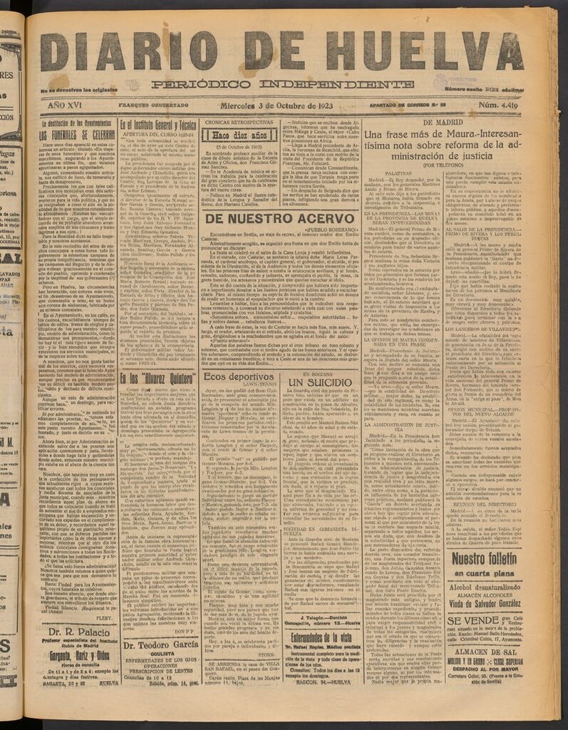 Miniatura de Diario de Huelva : periódico independiente del 3 de octubre de 1923
