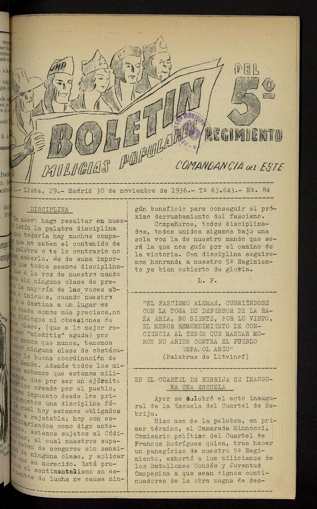 Miniatura de Boletín del 5º Regimiento: Milicias Populares del 30 de noviembre de 1936