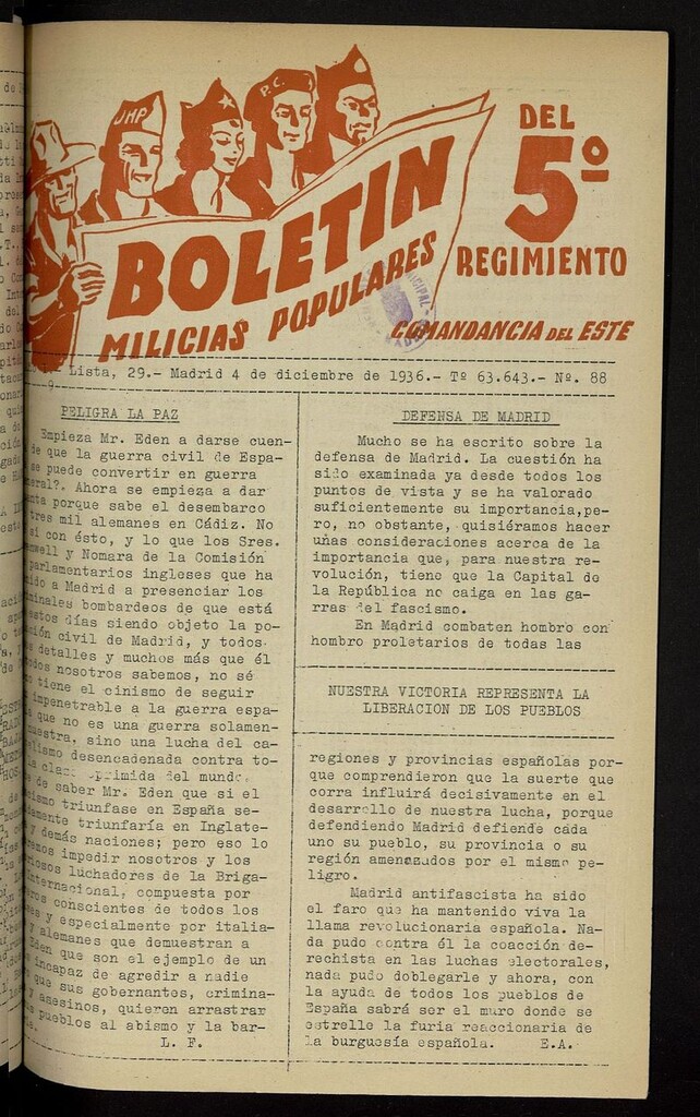 Miniatura de Boletín del 5º Regimiento: Milicias Populares del 4 de diciembre de 1936