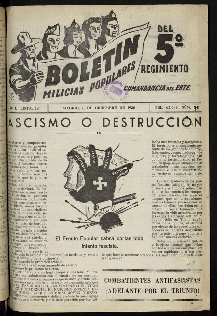 Miniatura de Boletín del 5º Regimiento: Milicias Populares del 6 de diciembre de 1936