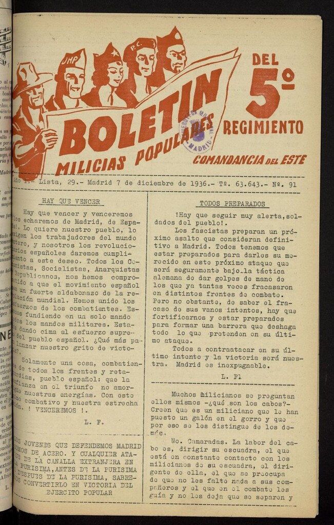 Miniatura de Boletín del 5º Regimiento: Milicias Populares del 7 de diciembre de 1936