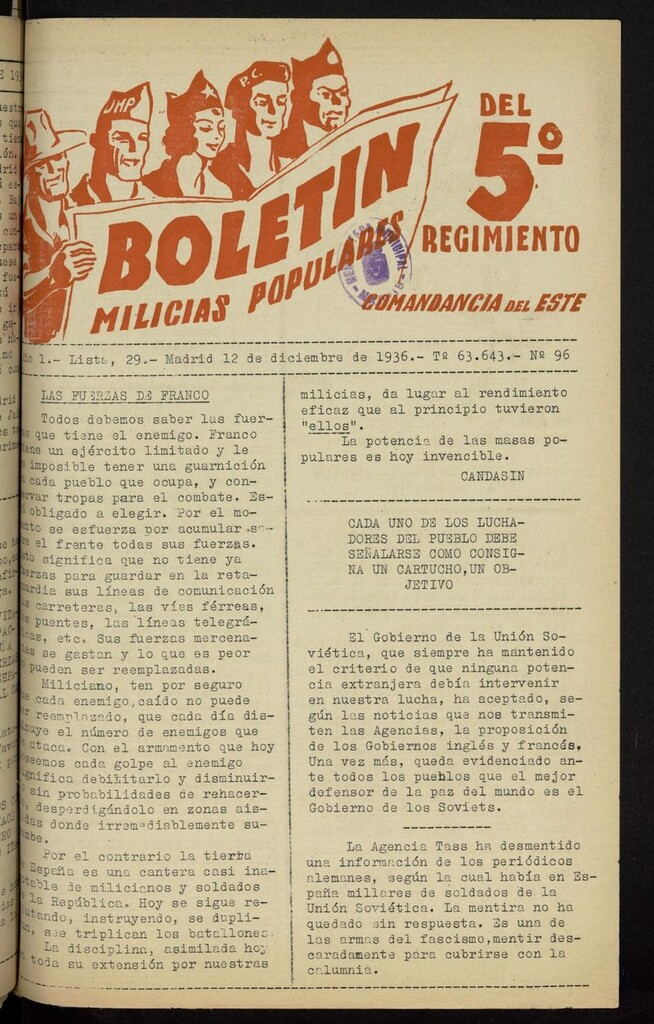 Miniatura de Boletín del 5º Regimiento: Milicias Populares del 12 de diciembre de 1936