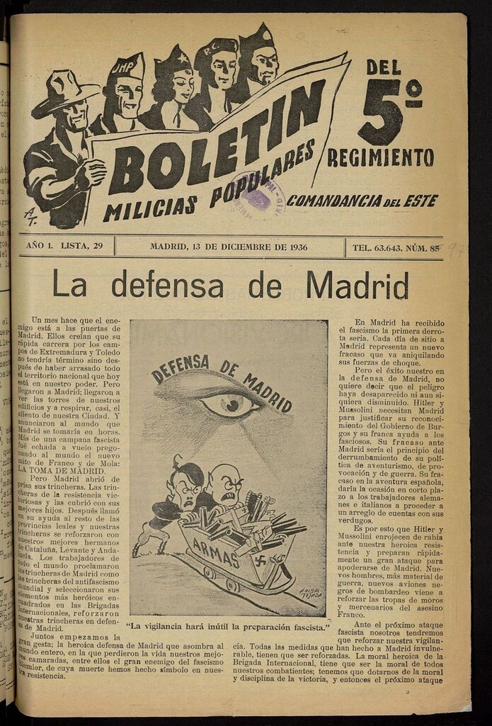 Miniatura de Boletín del 5º Regimiento: Milicias Populares del 13 de diciembre de 1936