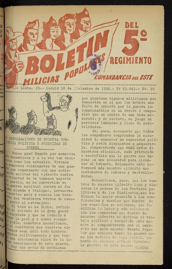 Miniatura de Boletín del 5º Regimiento: Milicias Populares del 16 de diciembre de 1936