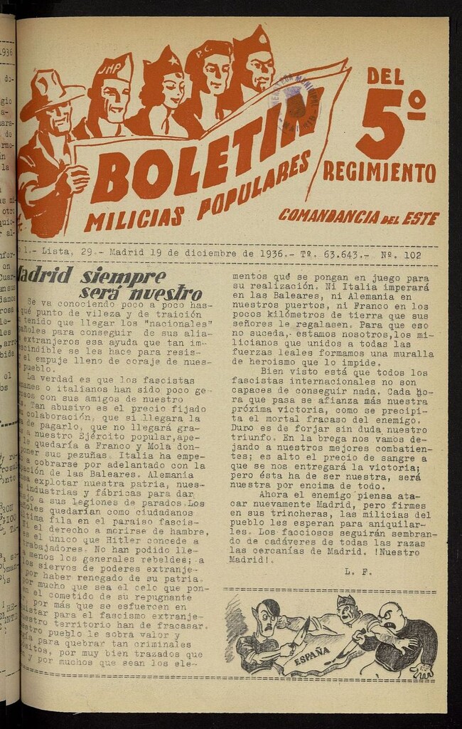 Miniatura de Boletín del 5º Regimiento: Milicias Populares del 19 de diciembre de 1936