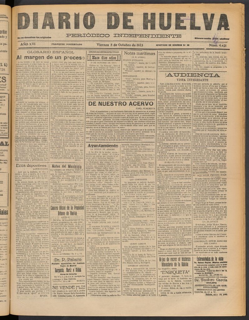 Miniatura de Diario de Huelva : periódico independiente del 5 de octubre de 1923