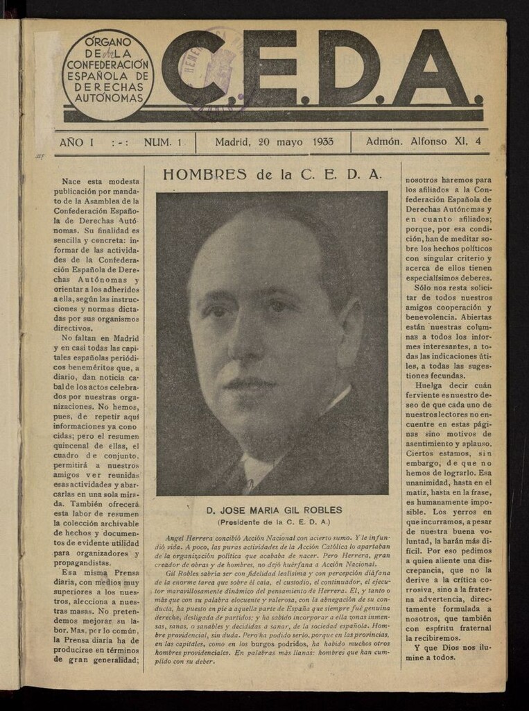 Miniatura de C.E.D.A.: organo de la Confederación Española de Derechas Autónomas del 20 de mayo de 1933