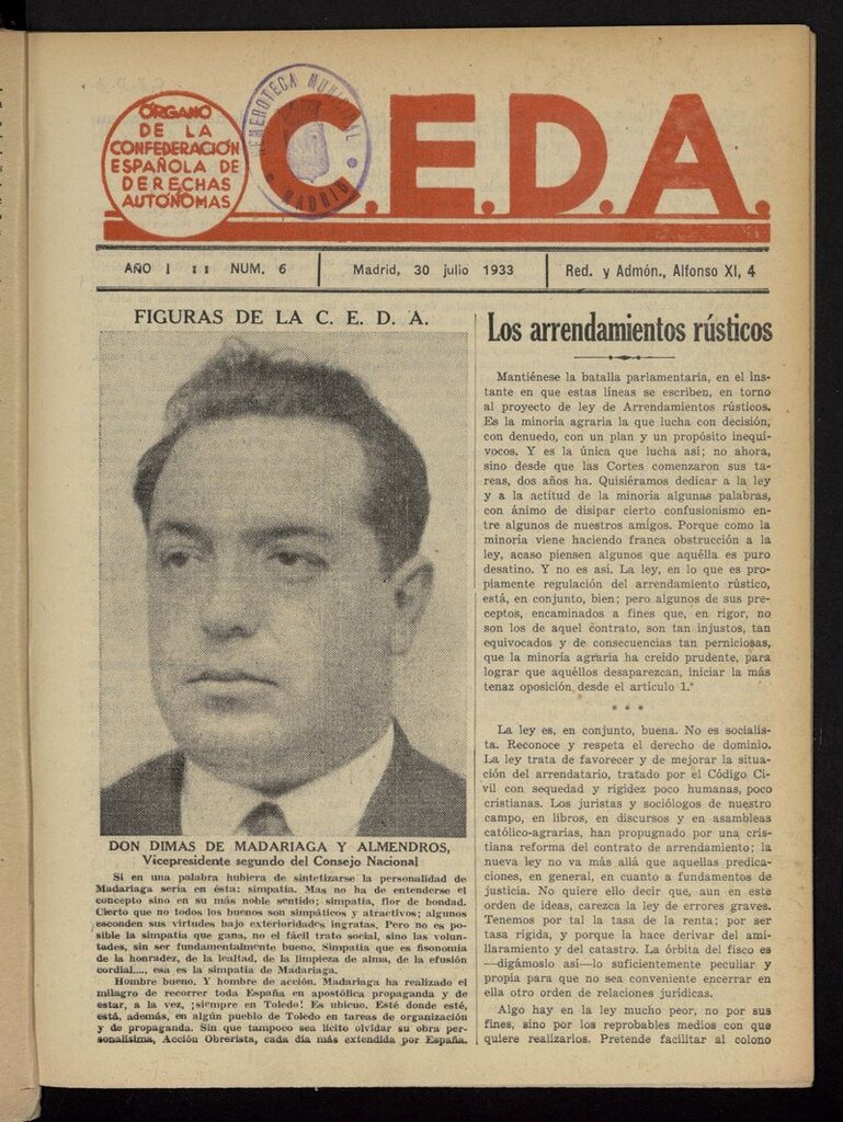 Miniatura de C.E.D.A.: organo de la Confederación Española de Derechas Autónomas del 30 de julio de 1933