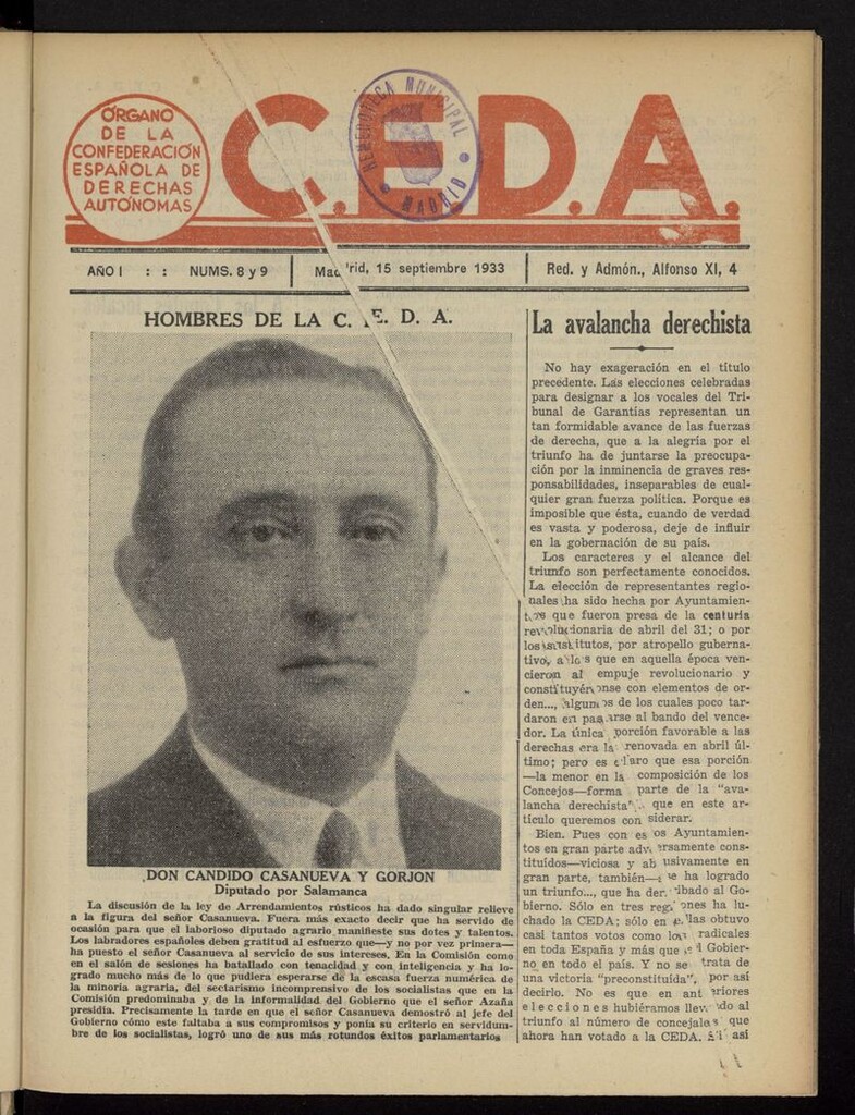 Miniatura de C.E.D.A.: organo de la Confederación Española de Derechas Autónomas del 15 de septiembre de 1933