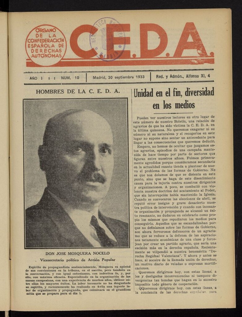 Miniatura de C.E.D.A.: organo de la Confederación Española de Derechas Autónomas del 30 de septiembre de 1933