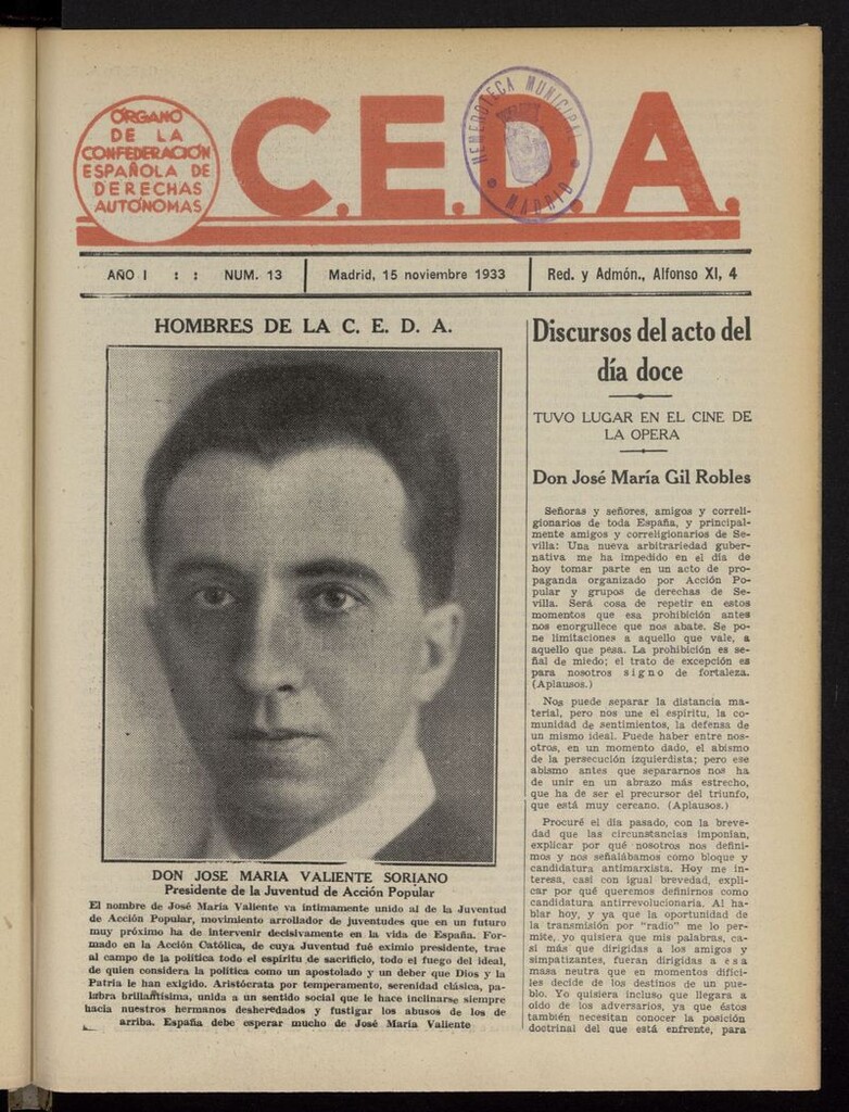 Miniatura de C.E.D.A.: organo de la Confederación Española de Derechas Autónomas del 15 de noviembre de 1933