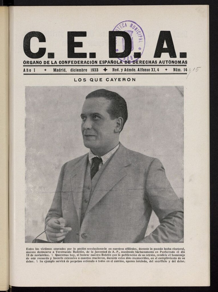 Miniatura de C.E.D.A.: organo de la Confederación Española de Derechas Autónomas de diciembre de 1933