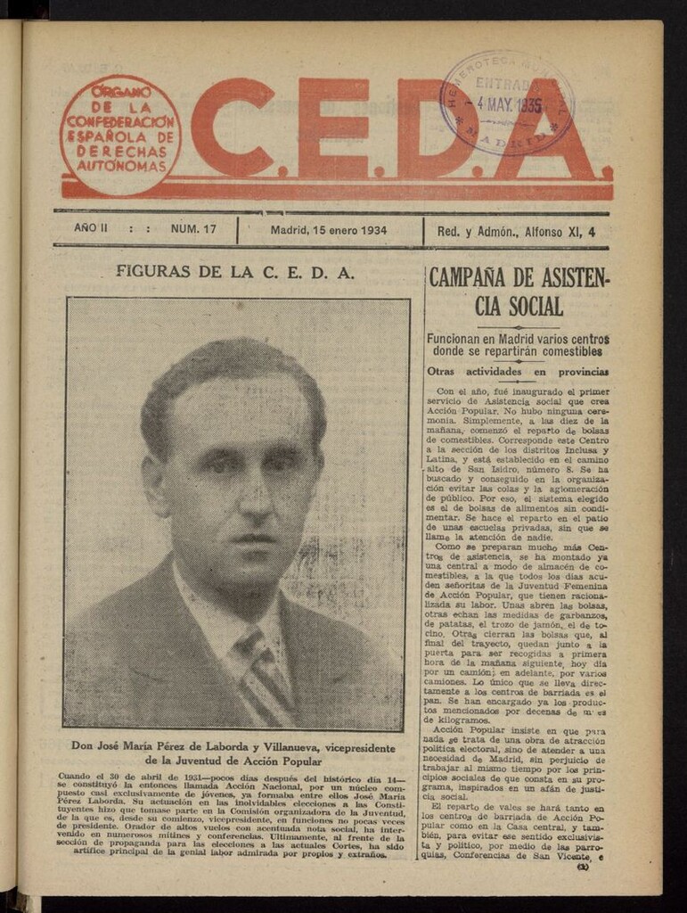 Miniatura de C.E.D.A.: organo de la Confederación Española de Derechas Autónomas del 15 de enero de 1934