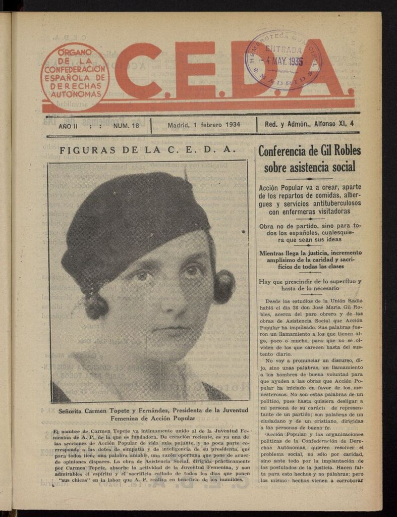 Miniatura de C.E.D.A.: organo de la Confederación Española de Derechas Autónomas del 1 de febrero de 1934
