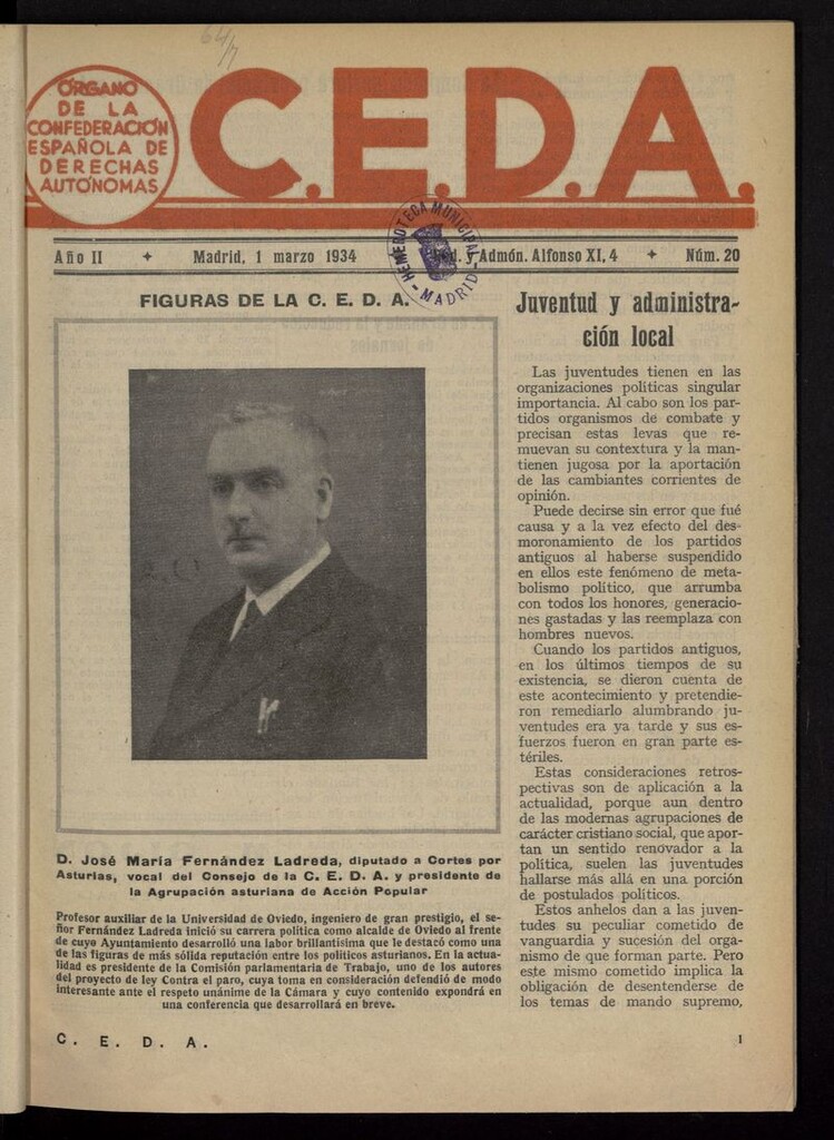 Miniatura de C.E.D.A.: organo de la Confederación Española de Derechas Autónomas del 1 de marzo de 1934