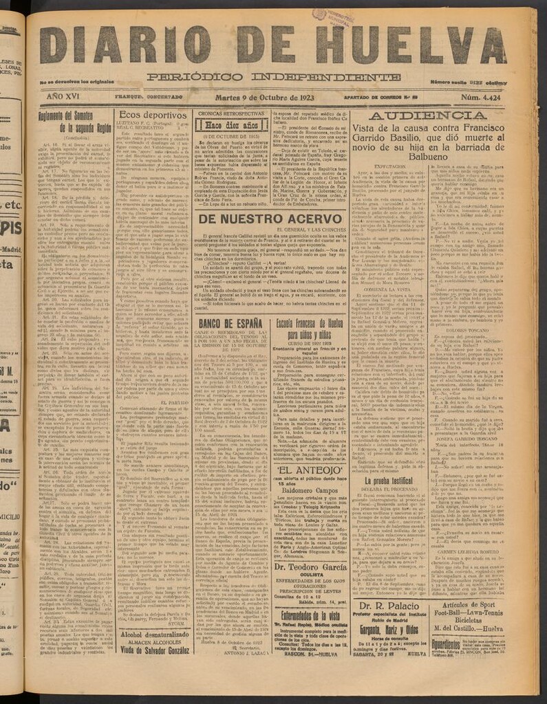 Miniatura de Diario de Huelva : periódico independiente del 9 de octubre de 1923