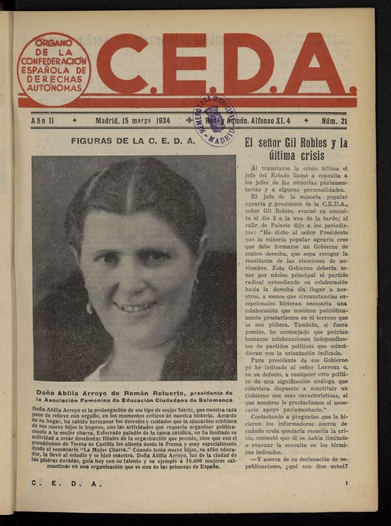 Miniatura de C.E.D.A.: organo de la Confederación Española de Derechas Autónomas del 15 de marzo de 1934