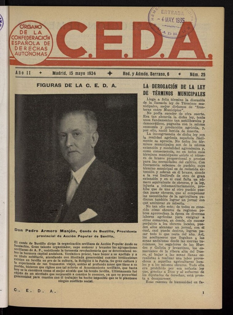Miniatura de C.E.D.A.: organo de la Confederación Española de Derechas Autónomas del 15 de mayo de 1934