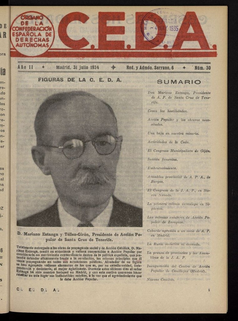 Miniatura de C.E.D.A.: organo de la Confederación Española de Derechas Autónomas del 31 de julio de 1934