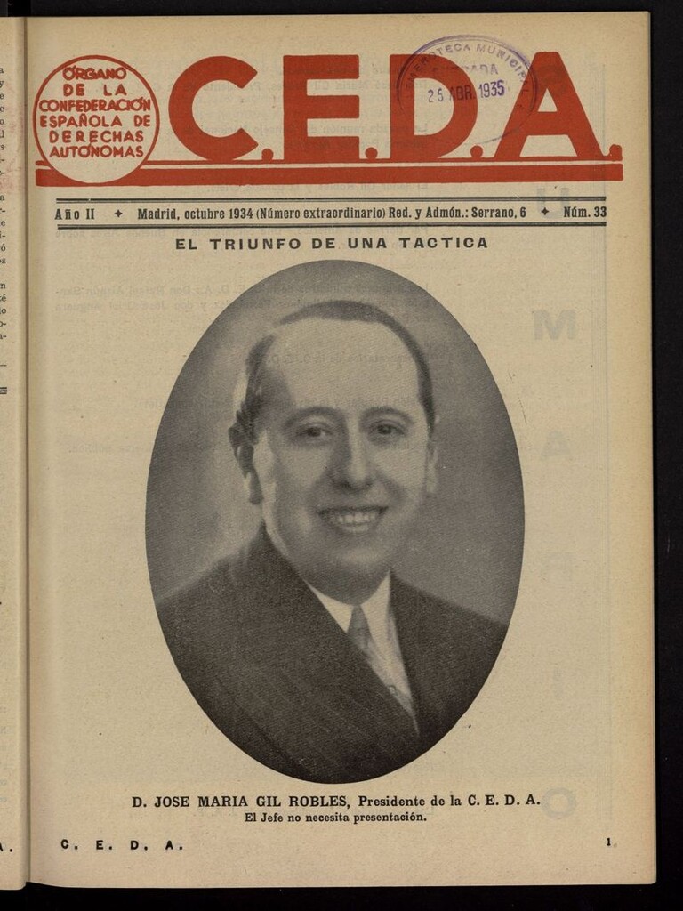Miniatura de C.E.D.A.: organo de la Confederación Española de Derechas Autónomas de octubre de 1934, número extraordinario