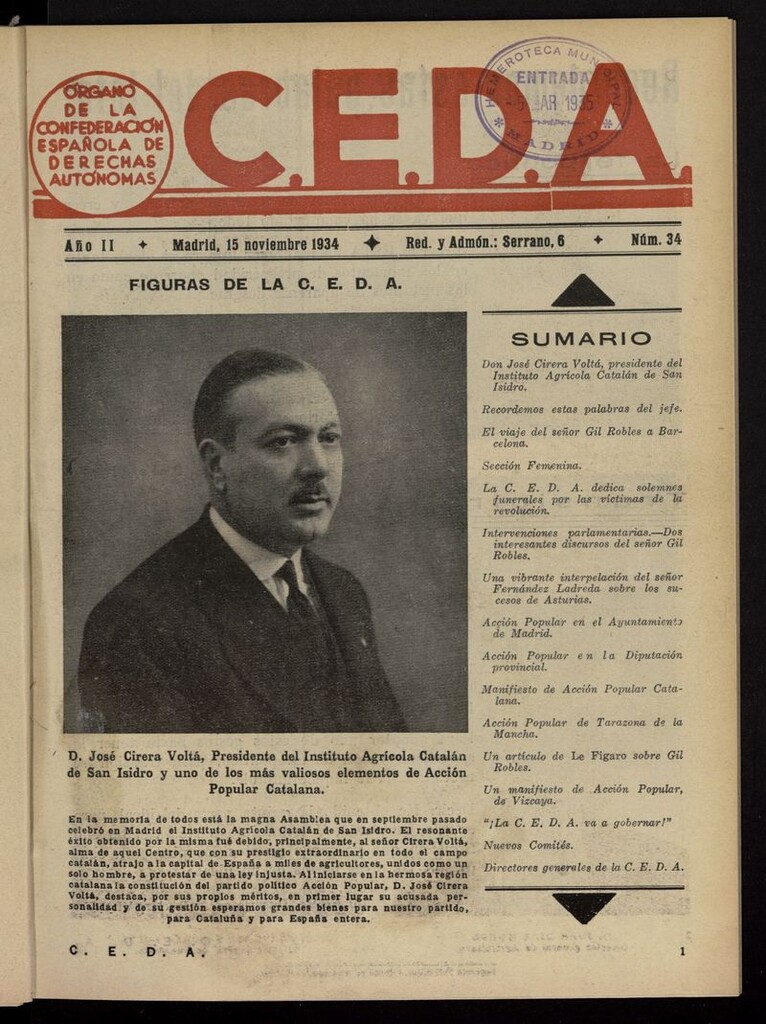 Miniatura de C.E.D.A.: organo de la Confederación Española de Derechas Autónomas del 15 de noviembre de 1934
