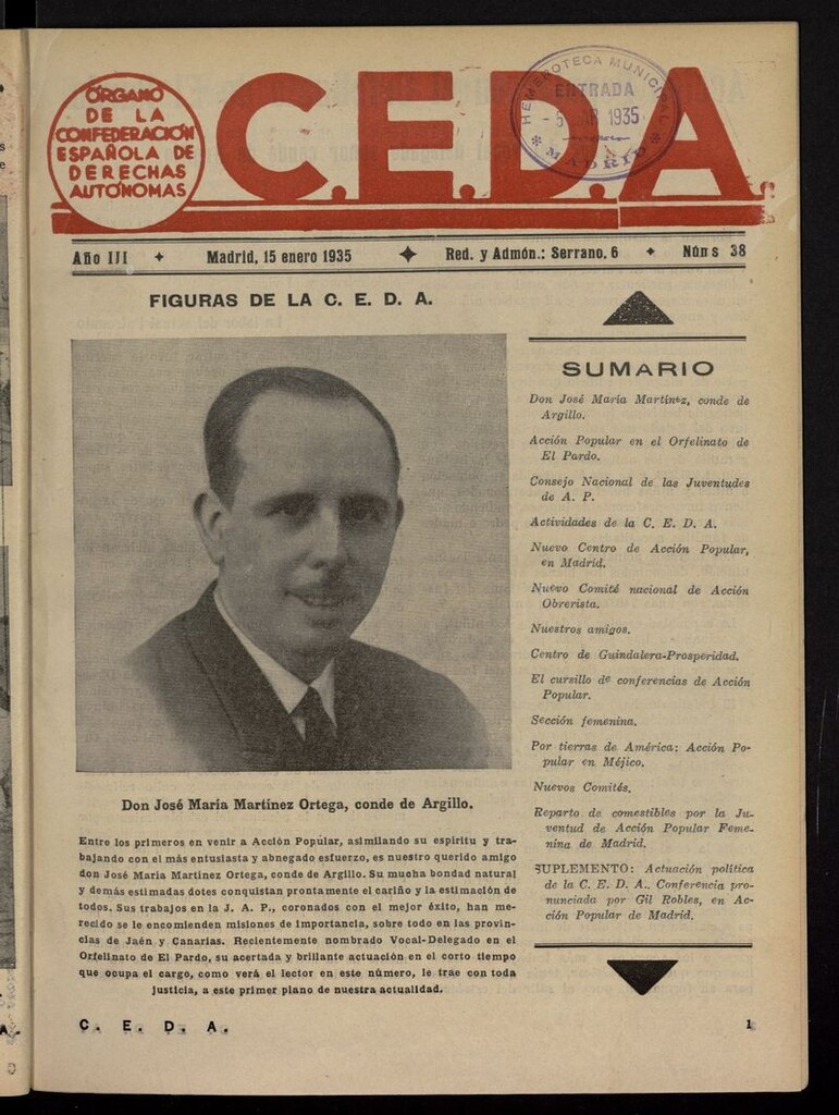 Miniatura de C.E.D.A.: organo de la Confederación Española de Derechas Autónomas del 15 de enero de 1935