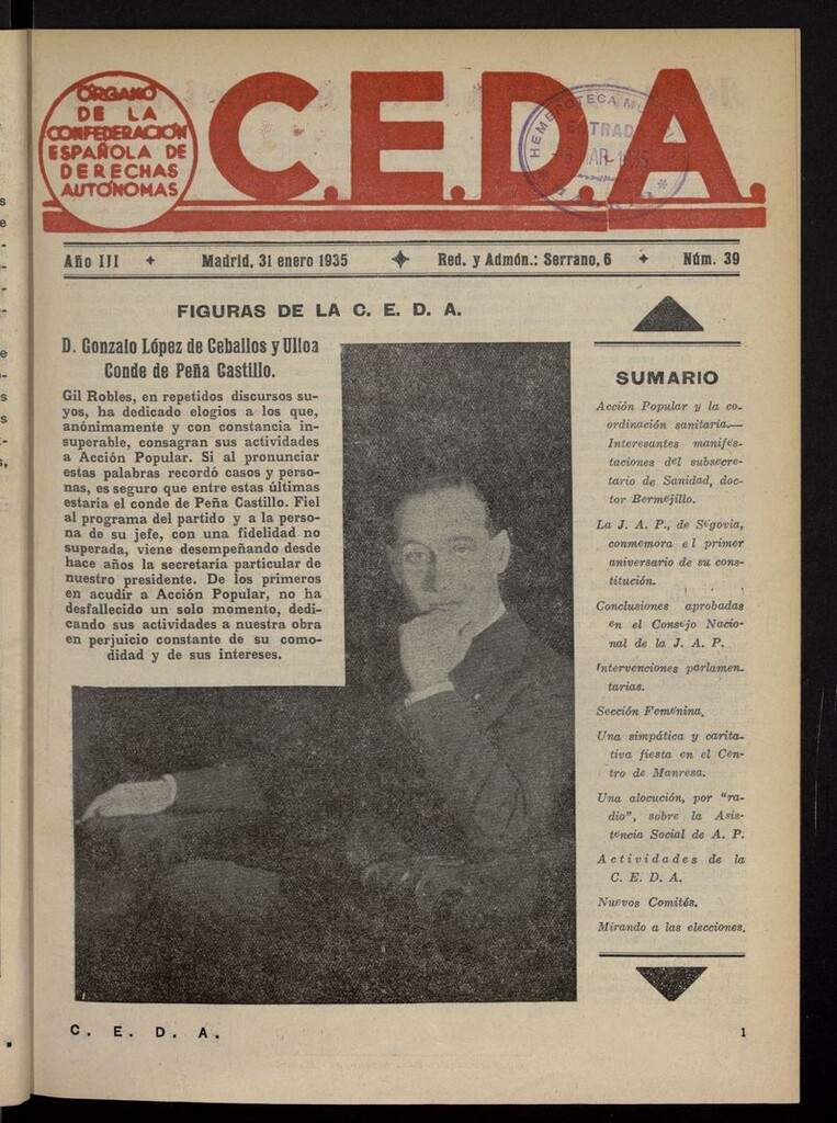 Miniatura de C.E.D.A.: organo de la Confederación Española de Derechas Autónomas del 31 de enero de 1935