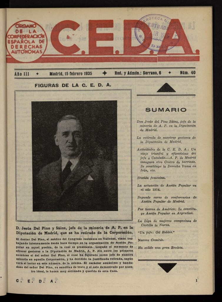 Miniatura de C.E.D.A.: organo de la Confederación Española de Derechas Autónomas del 15 de febrero de 1935