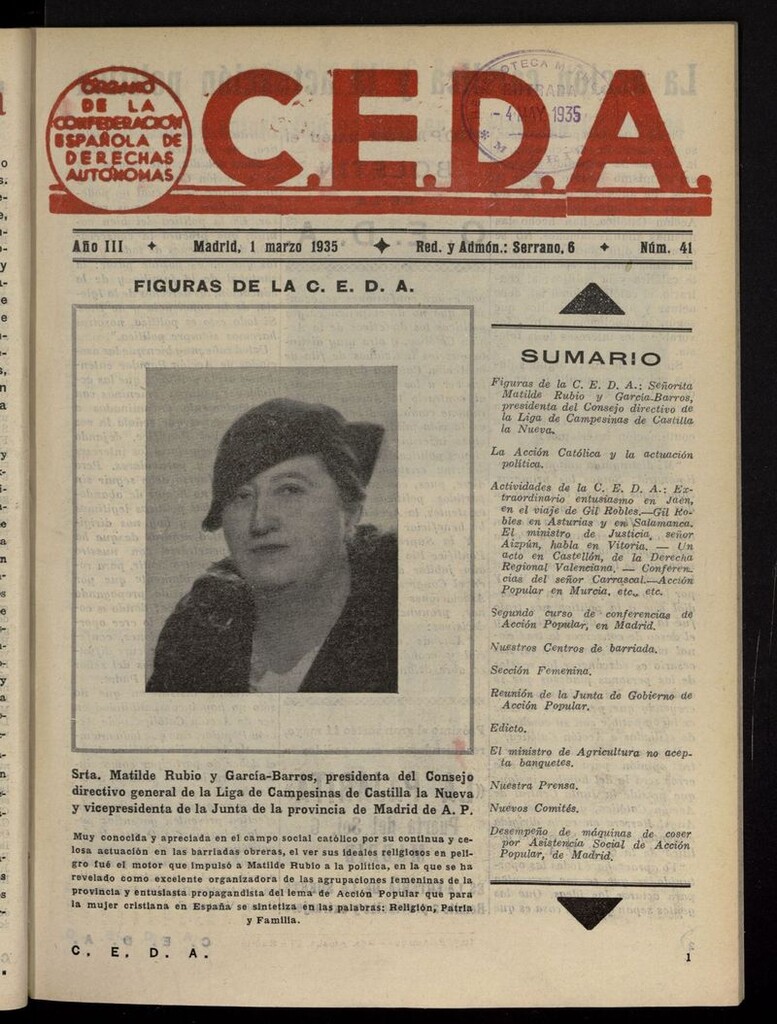 Miniatura de C.E.D.A.: organo de la Confederación Española de Derechas Autónomas del 1 de marzo de 1935