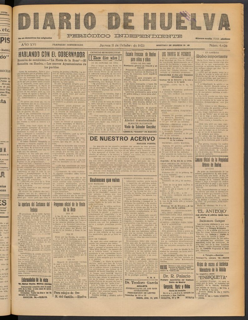 Miniatura de Diario de Huelva : periódico independiente del 11 de octubre de 1923