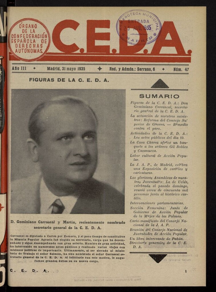 Miniatura de C.E.D.A.: organo de la Confederación Española de Derechas Autónomas del 31 de mayo de 1935
