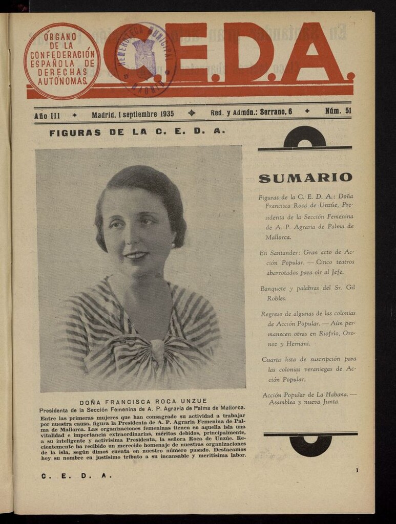 Miniatura de C.E.D.A.: organo de la Confederación Española de Derechas Autónomas del 1 de septiembre de 1935