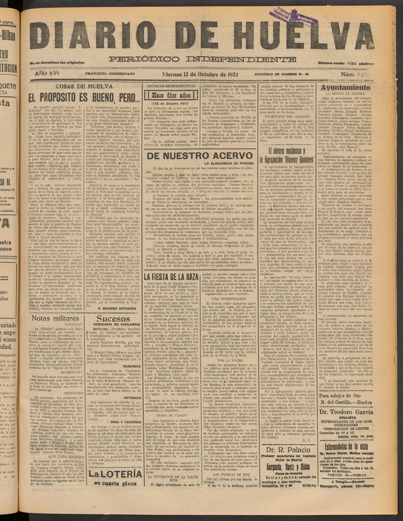 Miniatura de Diario de Huelva : periódico independiente del 12 de octubre de 1923
