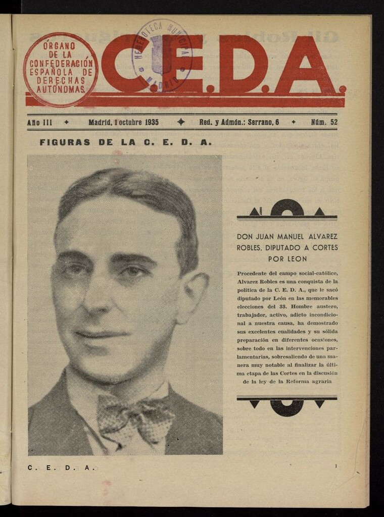Miniatura de C.E.D.A.: organo de la Confederación Española de Derechas Autónomas del 1 de octubre de 1935