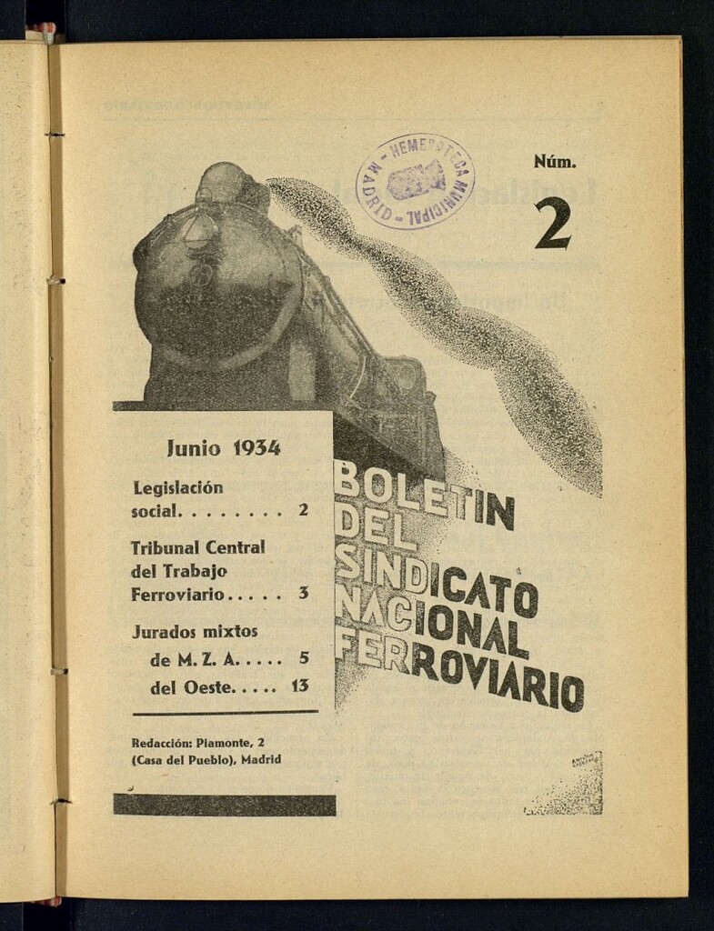Miniatura de Boletín del Sindicato Nacional Ferroviario de junio de 1934